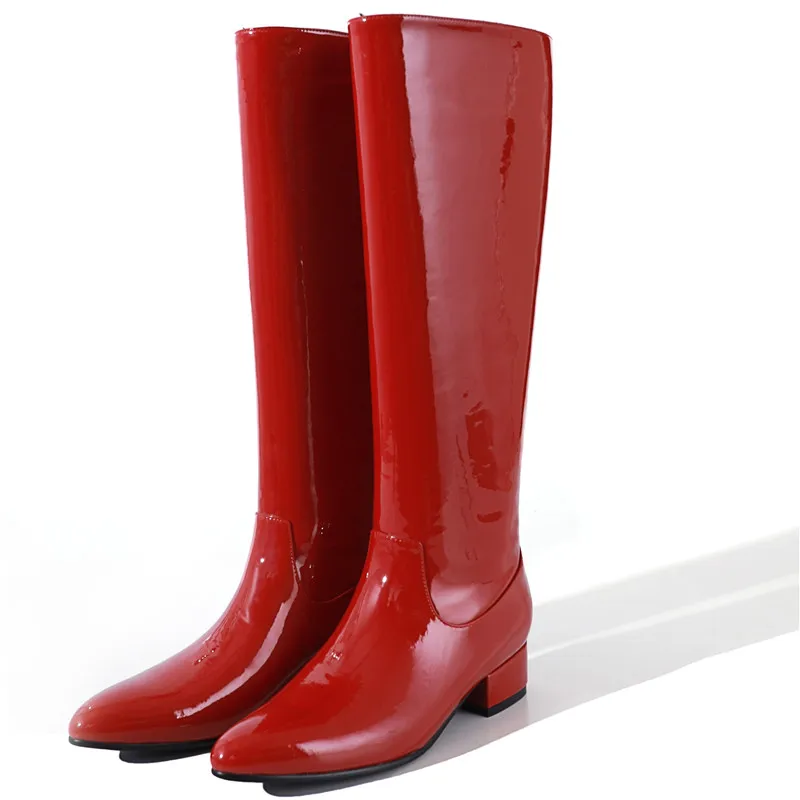 

New Leather Knee-high Rider Boots Fall Handsome Long Tube Women Shoes Casual Black Red Army Boots Round Toe Botas Feminina