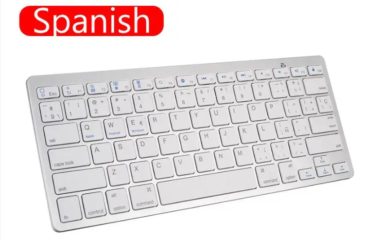 Spanish Silver Bluetooth Keyborads тонкий беспроводной Русский Испанский корейский французский арабский для IPAD2345 Mac ios Android windows для телефона планшета ноутбука - Цвет: Spanish Silver