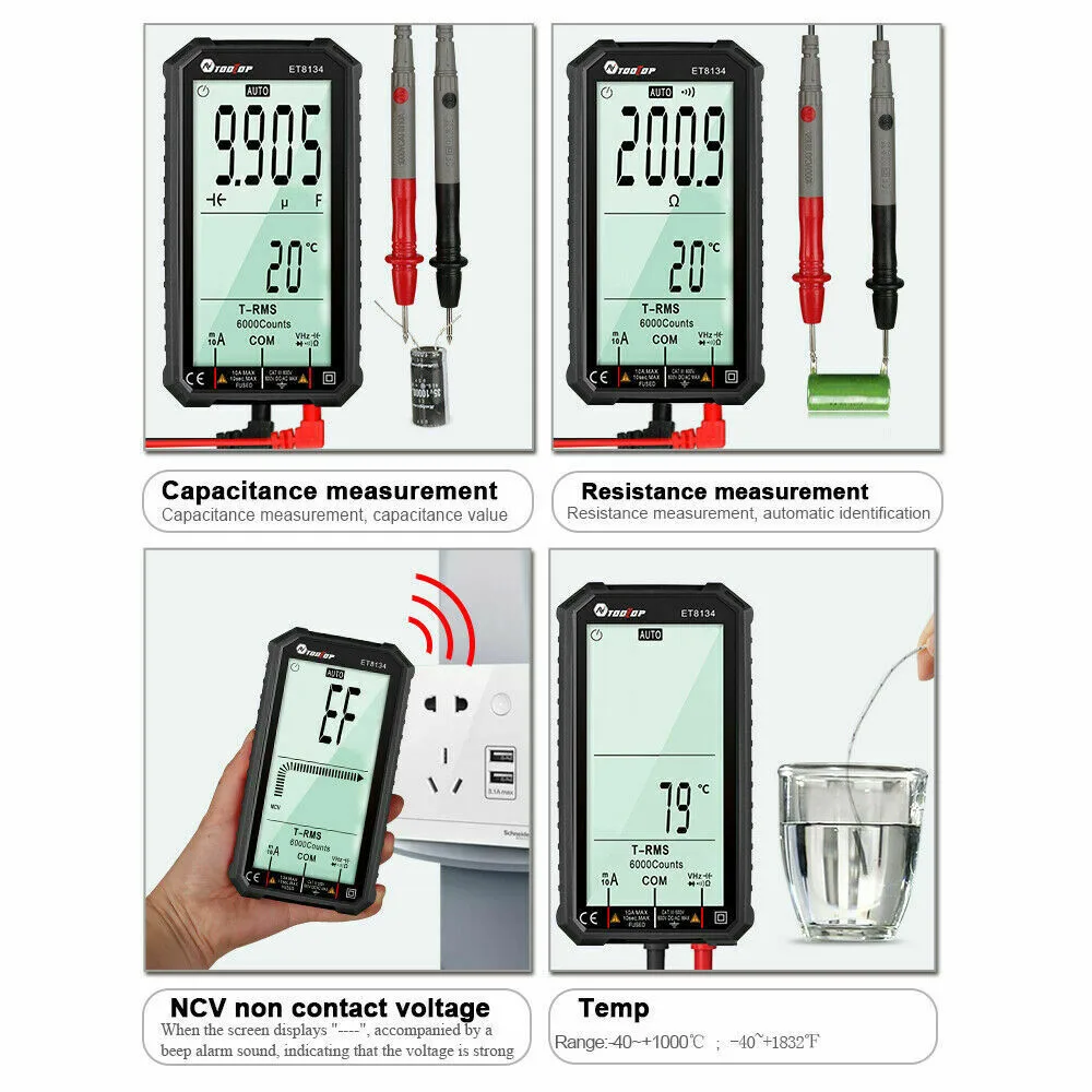

ET8134 LCD Professional Digital Multimeter Tester AC DC Voltmeter Current Resistance Meter Wi-Fi 6000 Digits Electric Tools