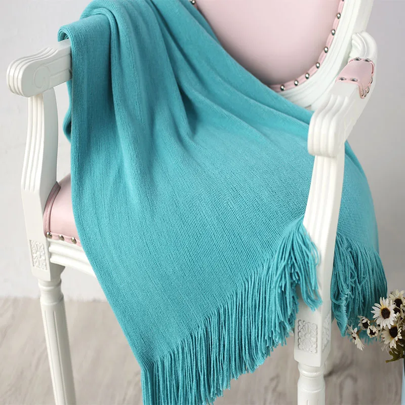 Одноцветное вязаное пледы нитки одеяло для дивана кровать путешествие самолет