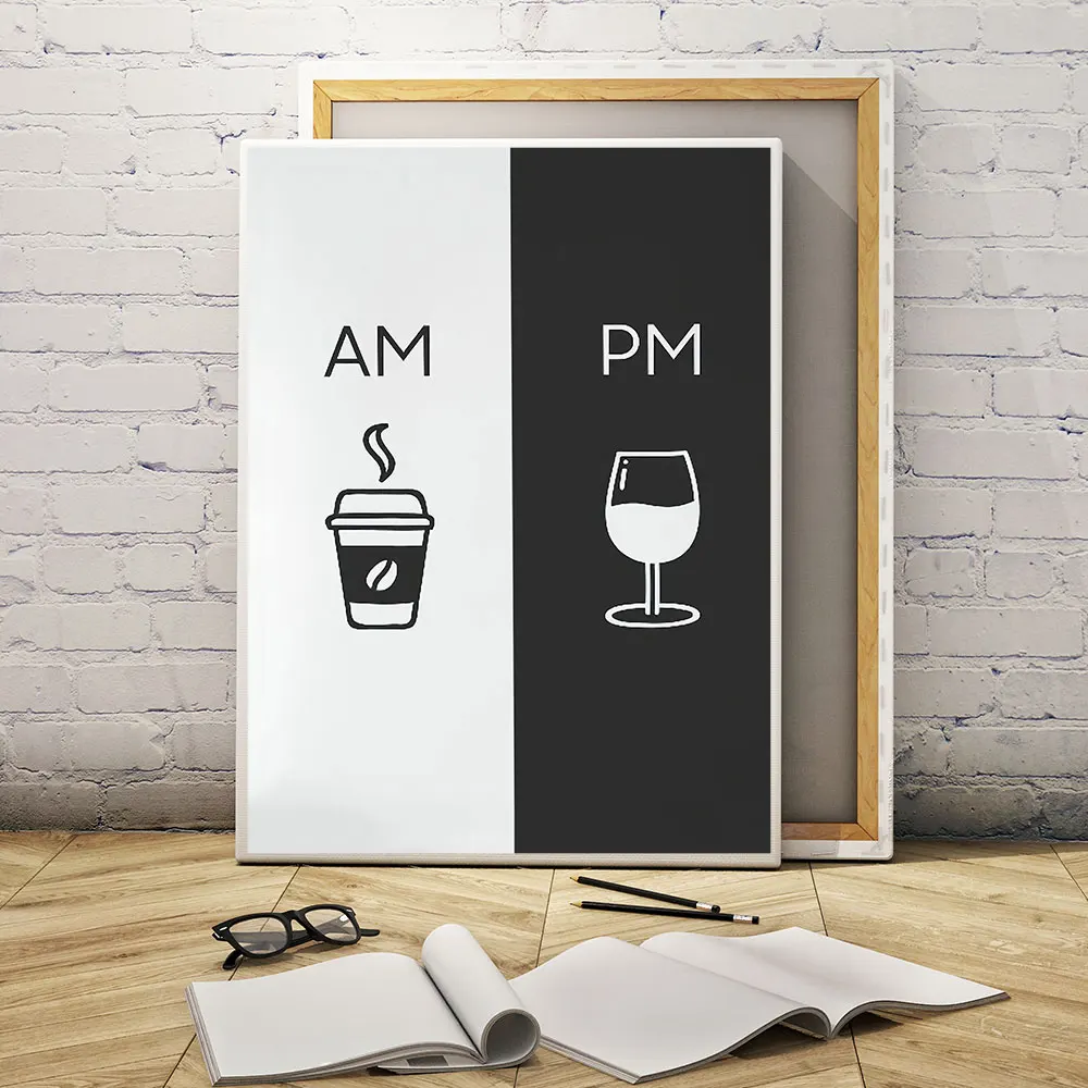 

Day and Night Coffee Drinking Poster and Prints Black and White Picture on The Wall Home Decor for Living Room Frame