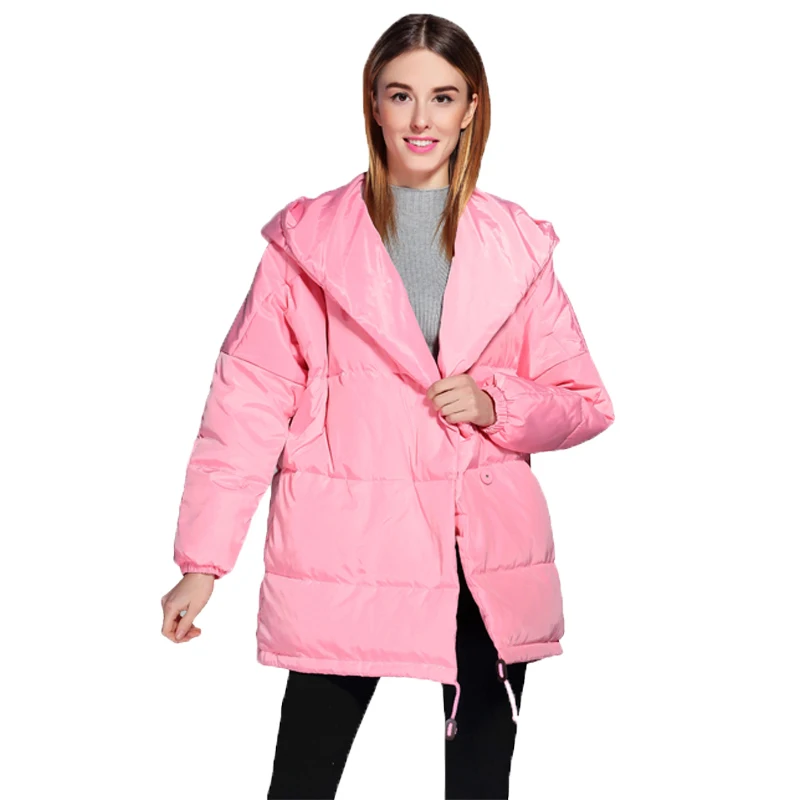 Пальто женское зимнее на 90% утином пуху с отворотами и завязками талии | Женская