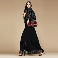 muslim cardigan women abaya turkey muslim fashion black lace stitching dot islamic cardigan muslim dubai abaya long dresses
