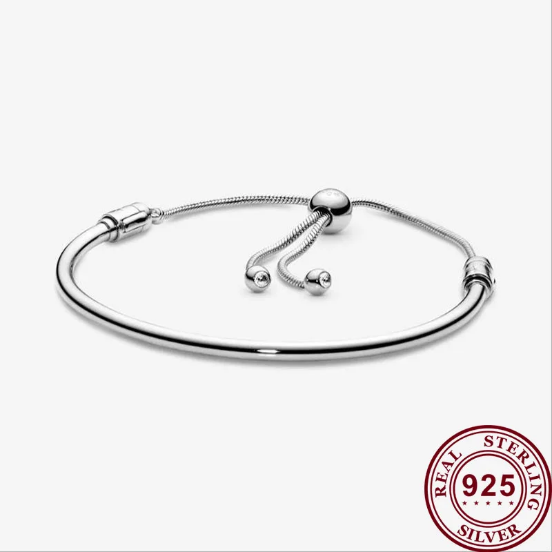 

925 брелок Silver Pan Bracelet Classic Silver Self Adjusting Sliding Pan Bracelet Fit European Charm Bracelets Women Jewelry