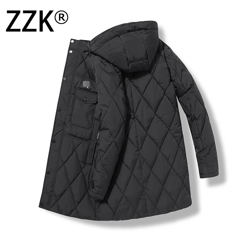 

ZZK Men's Autumn Winter Slim Hooded Jacket Winter Warm Men Parka Ultra Lightweight Packable Collar Puffer High Quality Overcoat