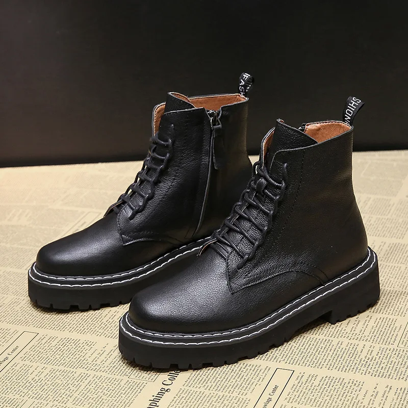 Новинка 2019 года женские кожаные ботинки сезон осень зима ботильоны повседневная