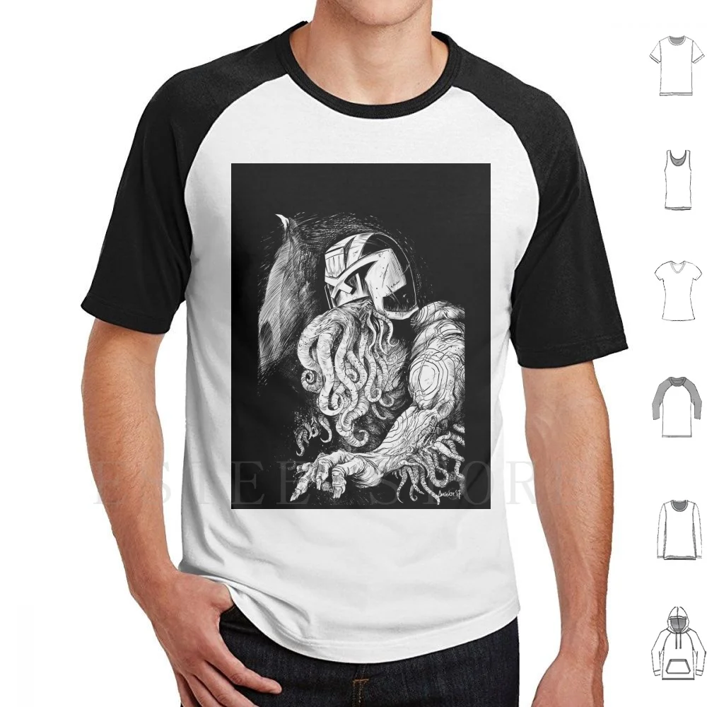 

Футболка с принтом судьи Cthulhu, большие размеры, 100% хлопок, судьи Dredd судья Cthulhu Ink Fanart