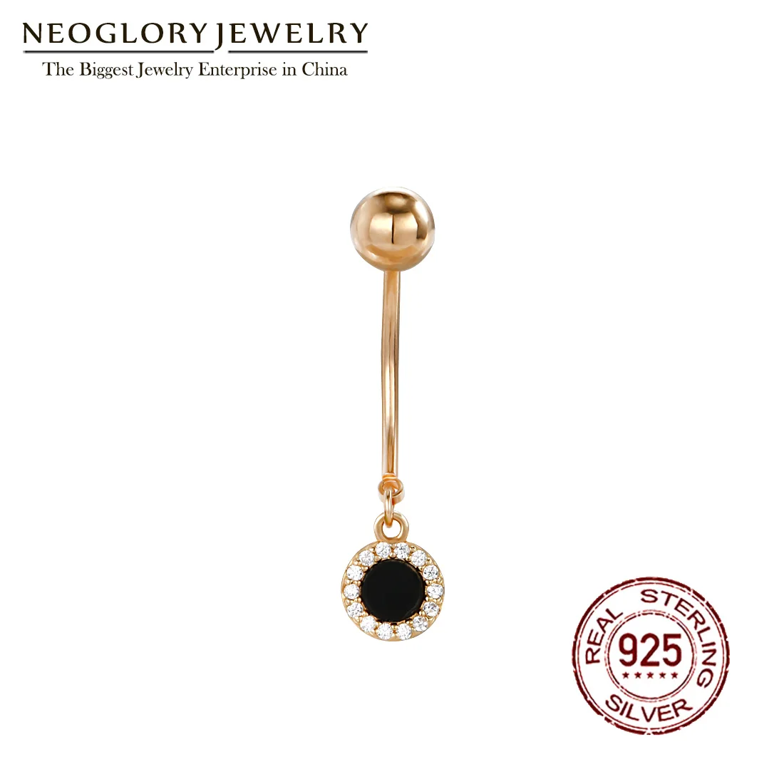 Кольцо Neoglory S925 Серебряное с цирконом для пупка женщин пирсинг тела деликатное