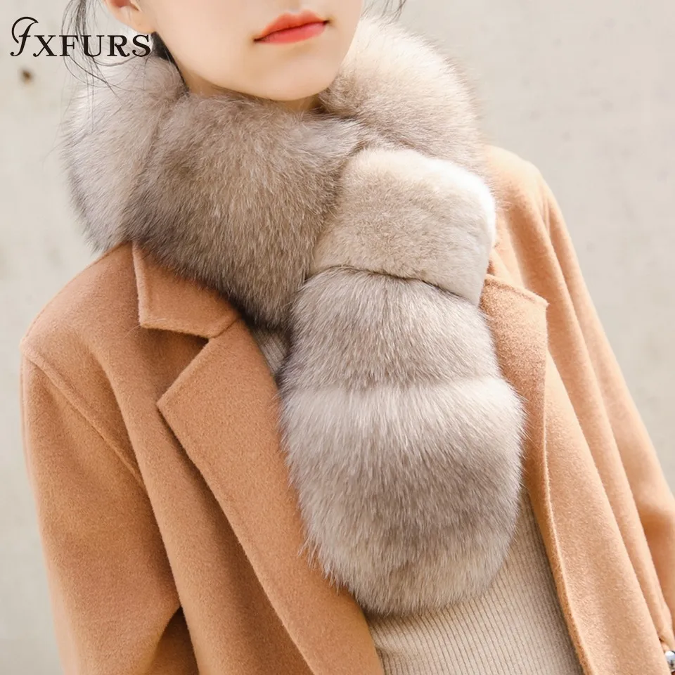 FXFURS настоящий Лисий мех шарф из меха кролика рекс натуральный Лисий Мех глушитель корейский Модный меховой воротник
