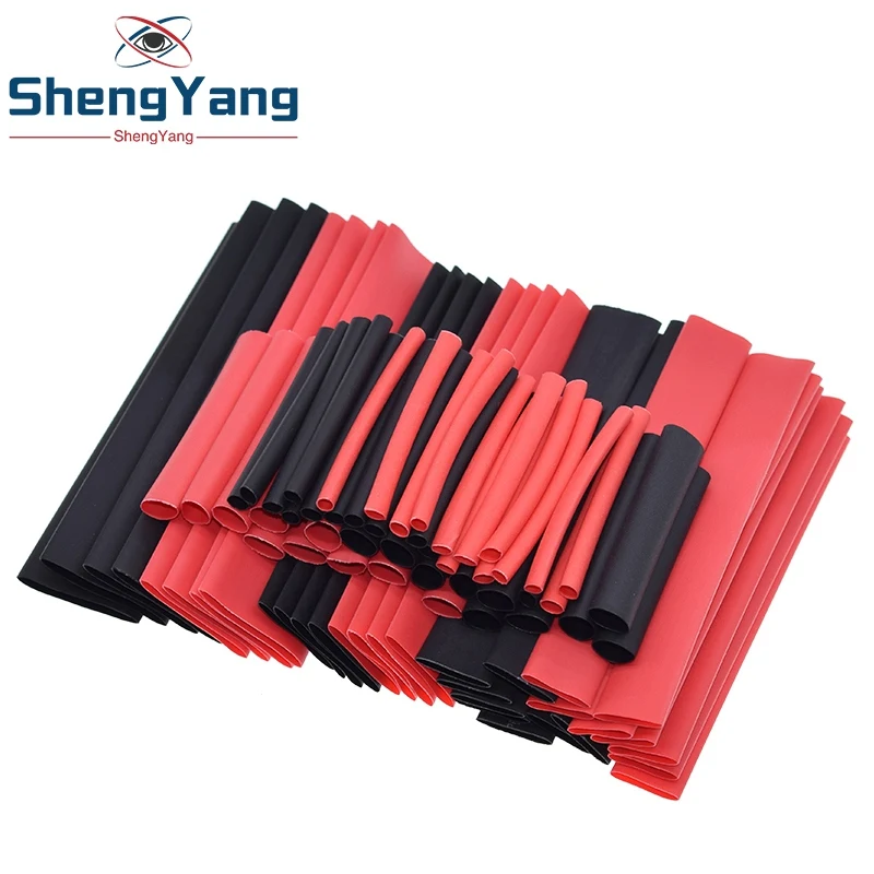 

ShengYang 1set=150PCS 7.28m Black And Red 2:1 Assortment Heat Shrink Tubing Tube Car Cable Sleeving Wrap Wire Kit