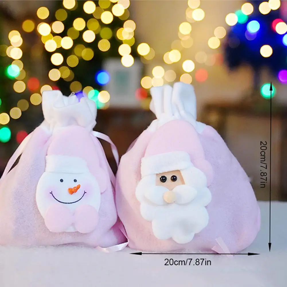 2pcs Christmas Gift Bags Santa Flannel Bags Drawstring Canvas Santa Bag Kids Candy Bag Pouch For Storing Christmas Presents