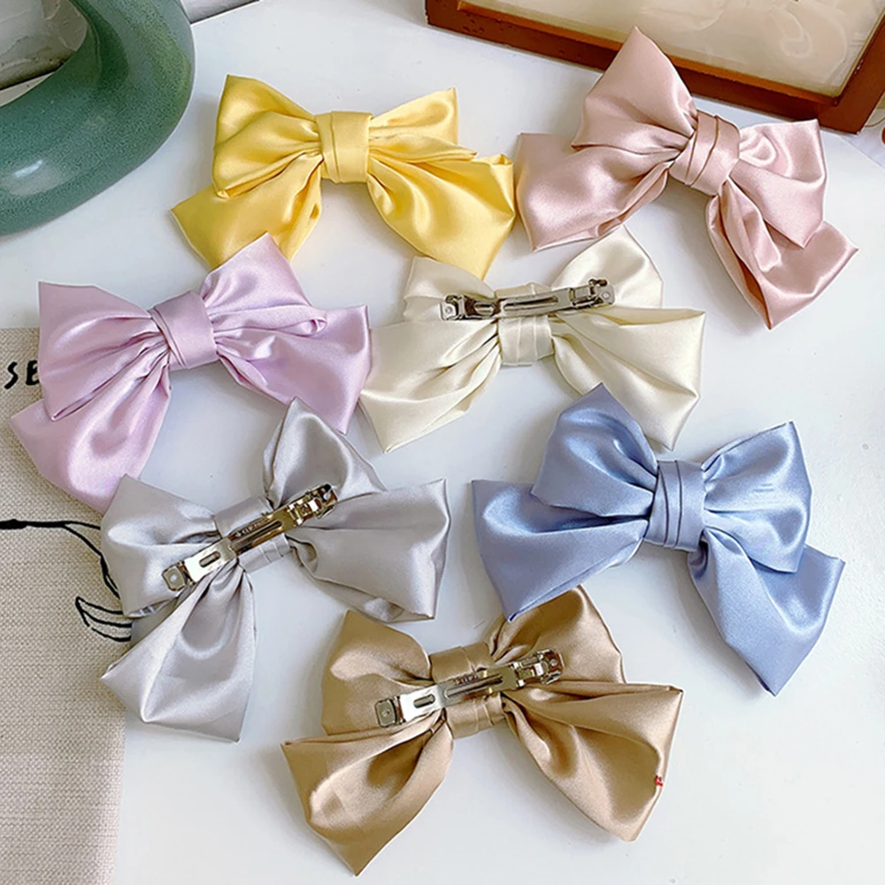 

Fashion Women Hair Clip High Quality Ribbon Large Bow Hairpin Satin Trendy Ladies Hair Grip Sweet Girl Barrette Hair Accessories