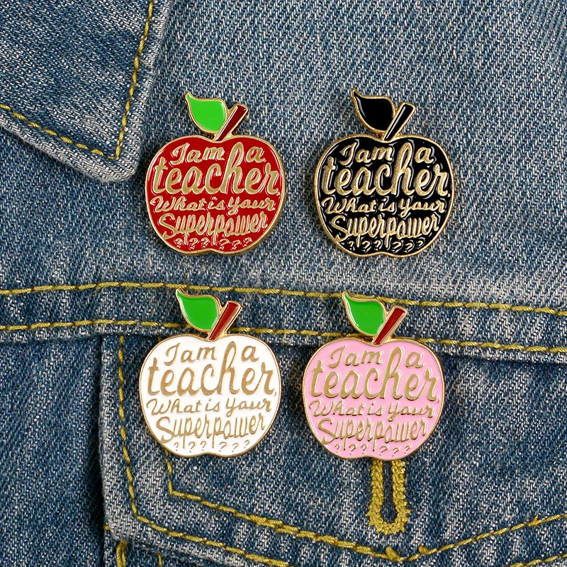 

Teacher's Day Gift Four-color Apple Teacher Brooch Enamel Pins Metal Brooches for Women Badge Pines Metalicos Brooch Accessories
