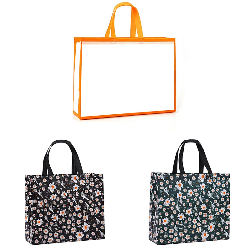 

2021 Newest Daisy Flower Printing Eco Shopping Bag Foldable Reusable Tote Folding Pouch Travel Non-woven Bathroom Storage Bag