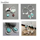 Женские винтажные серьги-подвески Банни, розовые этнические серьги с бирюзой и камнями в богемном стиле