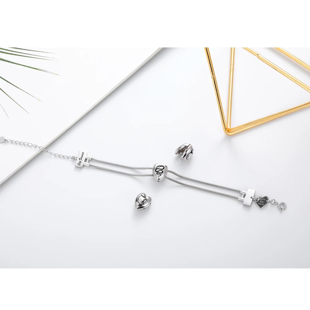 Женский браслет из серебра 925 пробы с подвеской в виде сердца | Украшения и