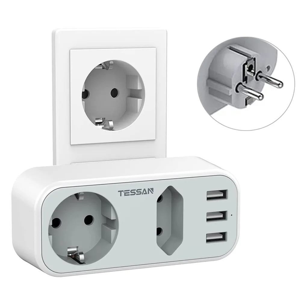 

RYWER European Power Plug with Socket Multi Outlets Extender with 2 Outlets 3 USB Ports 5V/3A EU Plug Power Strip 110~230V