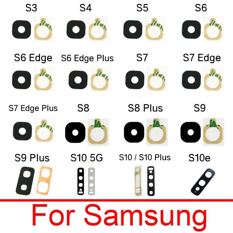 

Rear Back Camera Lens For Samsung Galaxy S3 S4 S5 S6 S7 S8 S9 S10 S10e 5G Edge Plus Camera Glass Lens Cover + Sticker Adhesive