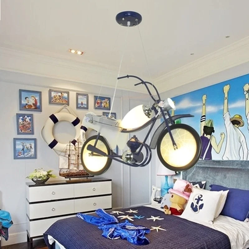 Алюминиевая мультяшная люстра E14 в форме мотоцикла современные лампы для детской