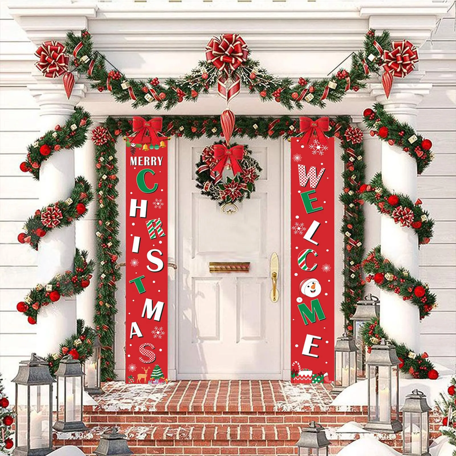 Christmas Curtain Decoration Door Hanging Painting Flag Ornaments #14 | Дом и сад