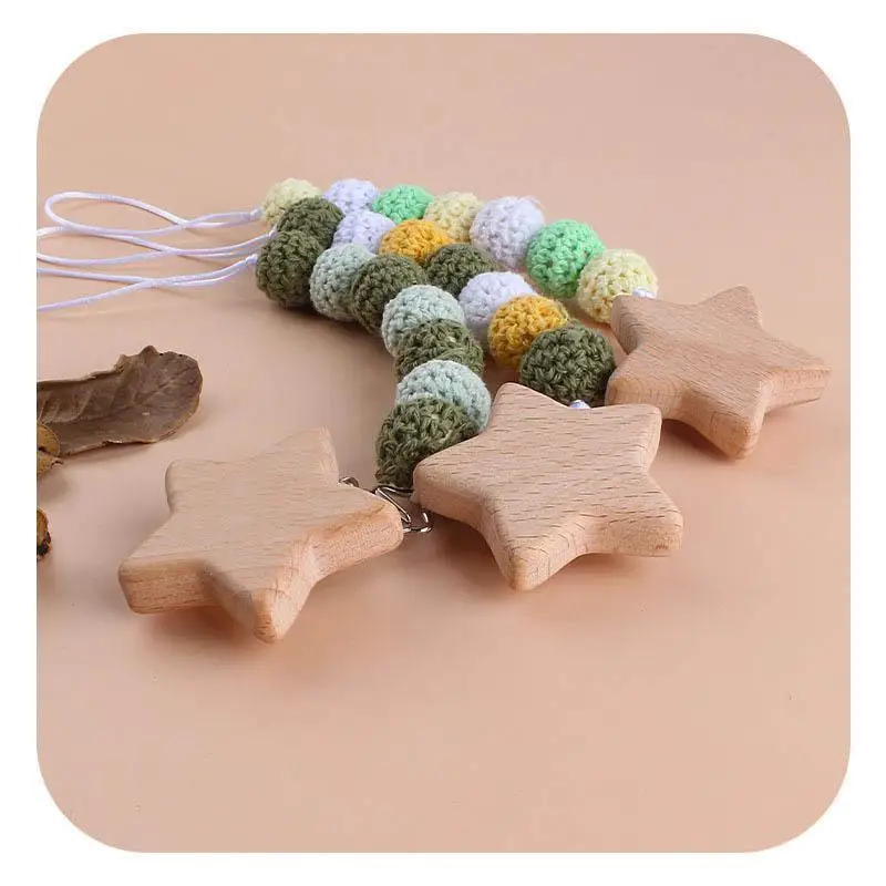 

New 2021 Star wood Newborn Pacifier Clips handwork knitting wool baby pacifier clips chain Holders beads Infant feeding