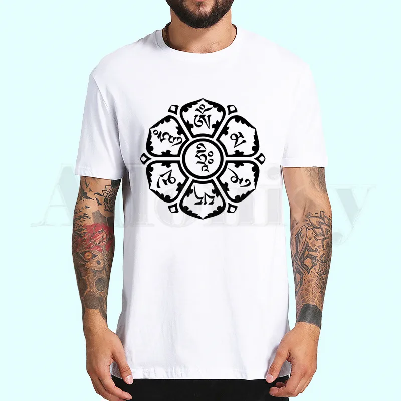 JN буддизм Ом Мани Падме Хум футболки Весна Топы летние мужские женские с коротким