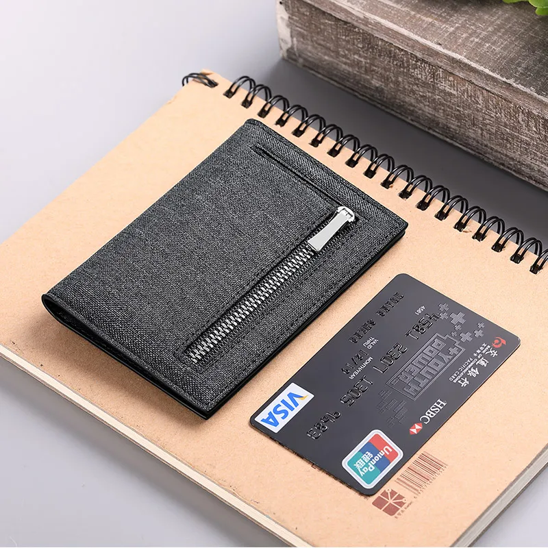 

Genuine Leather Wallet Men Purse Cowhide Short Card Holder Slim Card Holder With Zipper Pocket PL195220
