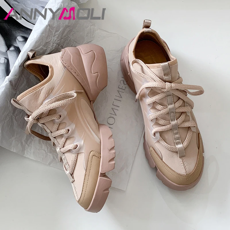 Женские кроссовки на плоской подошве ANNYMOLI черные повседневные платформе со