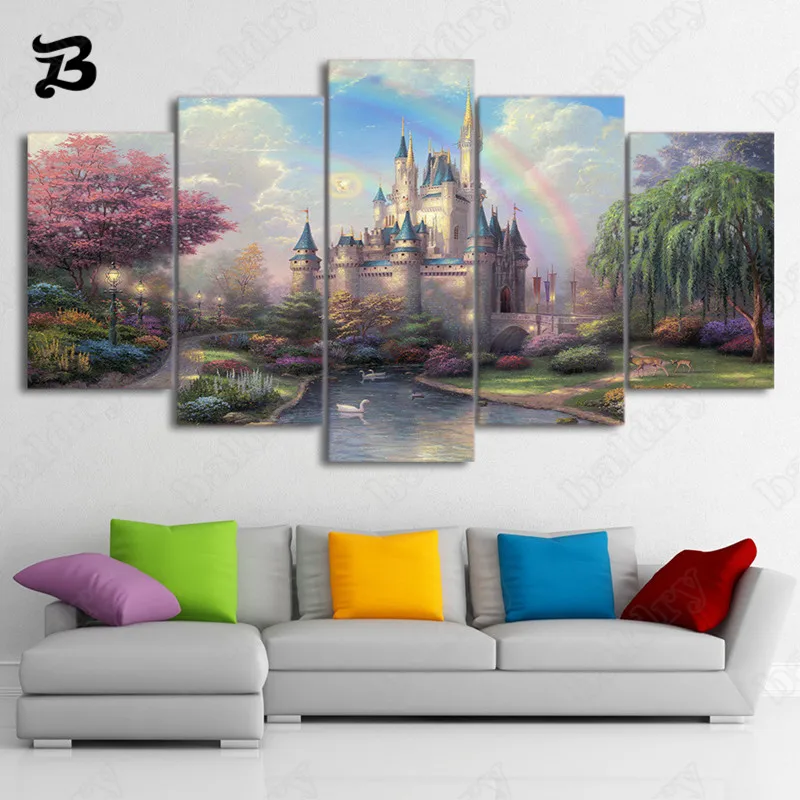 

Картина на холсте пейзаж 5 шт. настенное искусство сказочный замок кино Сказочный пейзаж холст плакат и печать для декора детской комнаты
