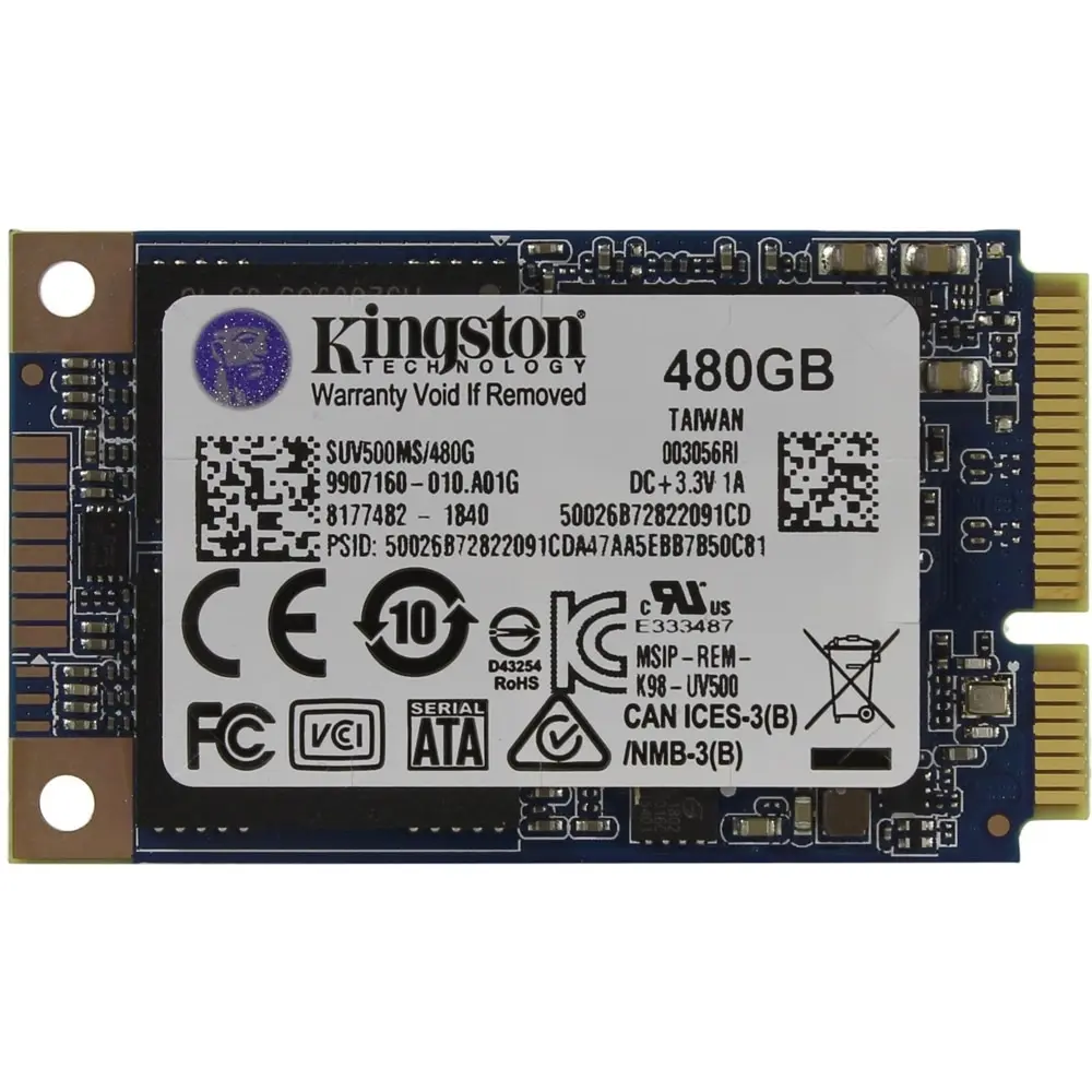 Твердотельный накопитель Kingston SUV500MS/480G SSD mSATA 480GB SATA-III чтение: 520 Мб/сек запись: 500 TLC