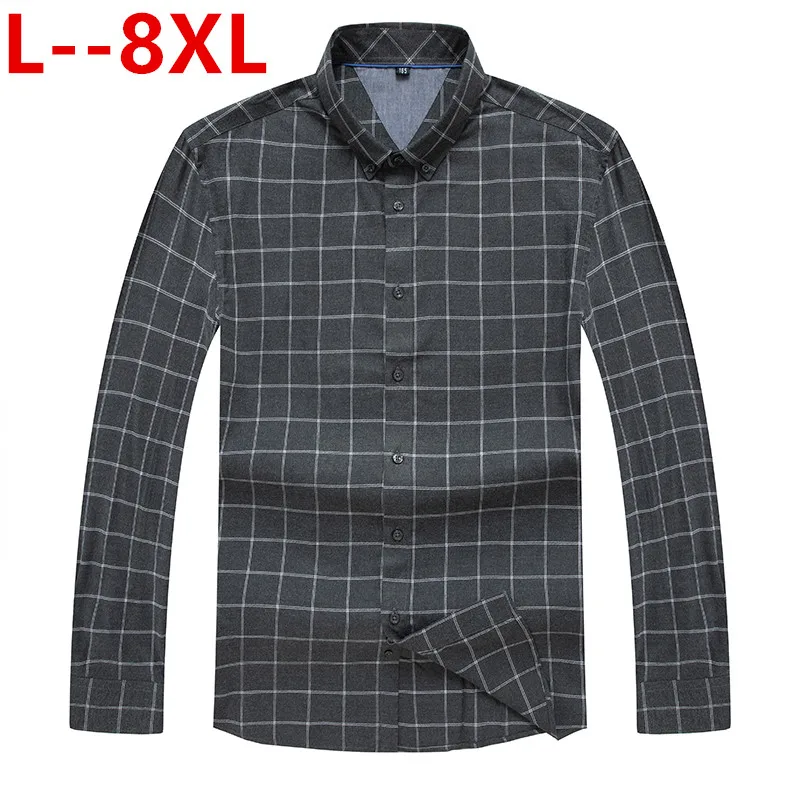 

5XL 6XL Plus 4X 8XL Men Plaid Cotton Spring Autumn Casual Long Sleeve Shirt Soft Comfort Slim Fit Styles Brand Man Clothes