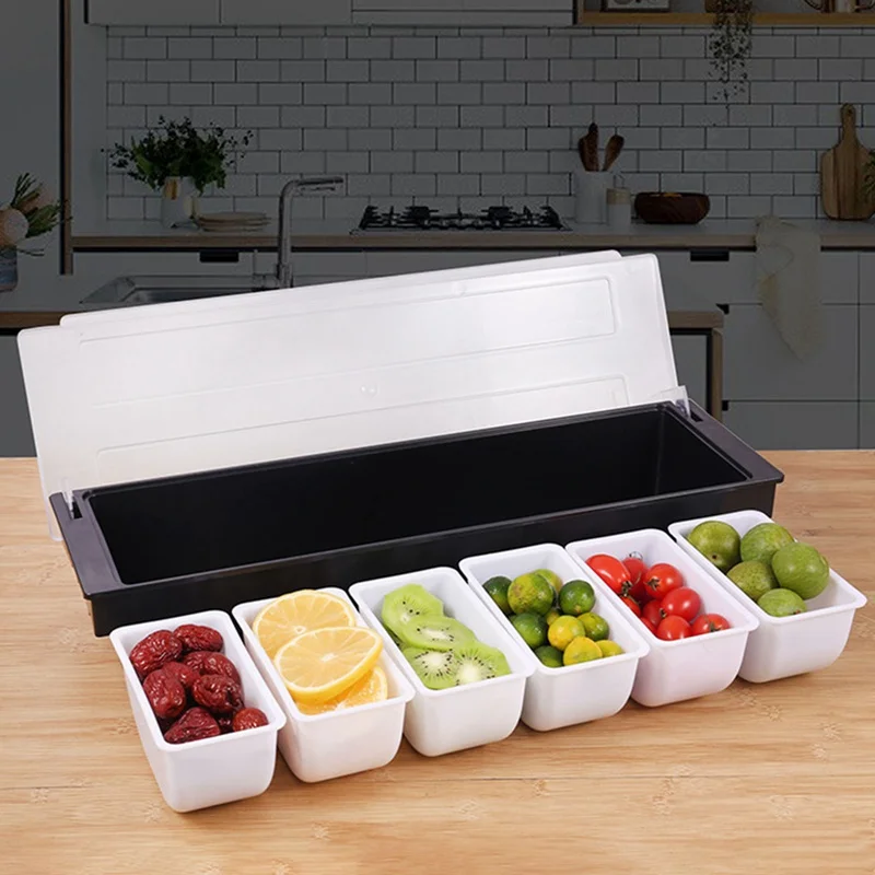 

Kitchen 4/5/6 Grid Seasoning Box Bar Cocktail Decoration Box Drink Fruit Decoration Grid Fruit Box Preservation Seasoning Box