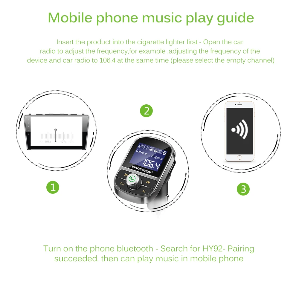 Bluetooth Автомобильный MP3 плеер FM USB передатчик Зарядное устройство Поддержка