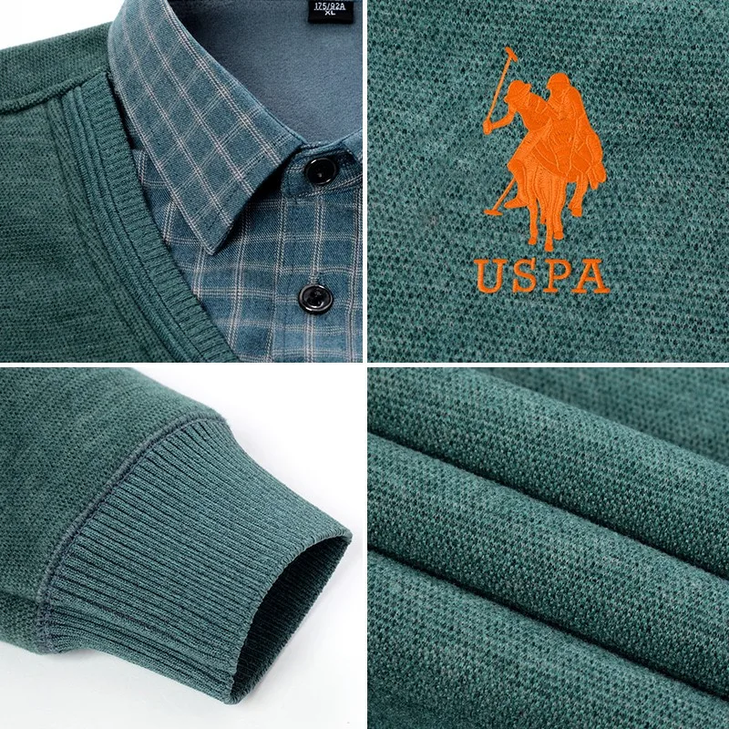 U.S.Polo. Assn. Осень и зима плюс бархатный толстый мужской свитер деловой Повседневный