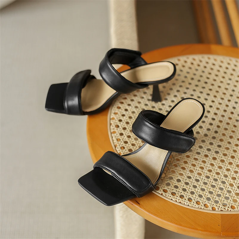 

Meotina Women Sandals Shoes Genuine Leather Sandals Narrow Band Low Heel Sandals Round Toe Thick Heel Lady Footwear Summer Beige