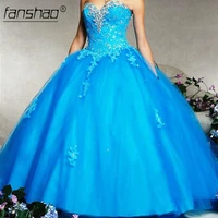 fanshao blue quinceanera dresses strapless appliques beading sequin crystal sleeveless for 15 girls ball party gowns
