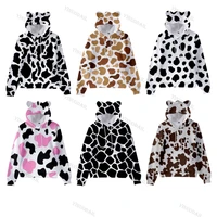 3d hoodie with ears cow pattern kids funny print childrens cat ears hooded boys girls spring autumn kawaii hoody pullovers