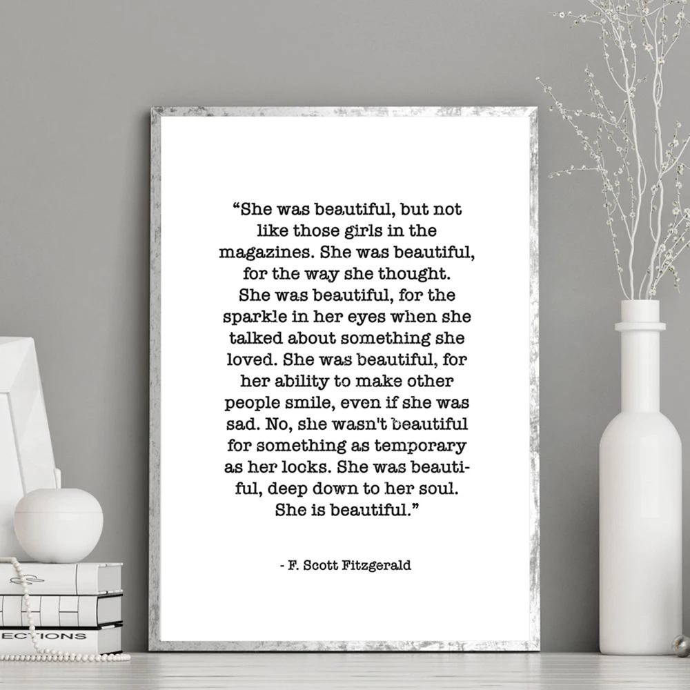 

She is Beautiful Quote Print Fitzgerald Poem Poster Modern Inspirational Wall Art Canvas Painting Minimalism Picture Home Decor