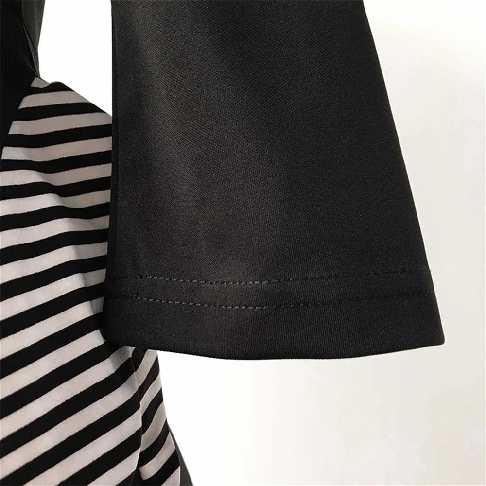 

Black Bodycon Dress Office Ladies Elegant 3/4 Sleeve Slim Stripes Patchwork Summer Dresses Elastic Plus Size Female African