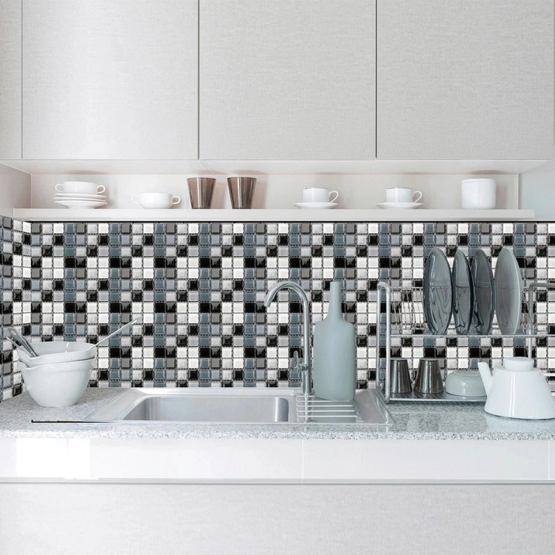 

Mosaic Tile Sticker 3D Three-dimensional Wall Decoration Painting 10*10*1pcs PVC Material Water-Proof Kitchen Renovation Sticker