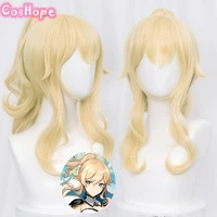 genshin impact jean cosplay women 40cm light golden wig cosplay anime cosplay wigs heat resistant synthetic wigs halloween