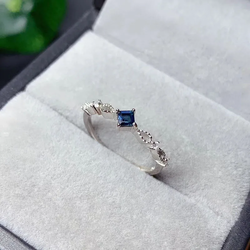 

Natural Sapphire Ring Square Cuted 4x4mm Pure September Birthstone for Women Gifts Fine Jewelry with Certificate S925 Silver