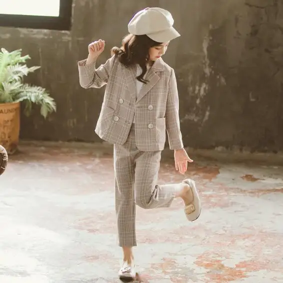Одежда для подростков девочек костюм Весенняя детская одежда клетчатая куртка и