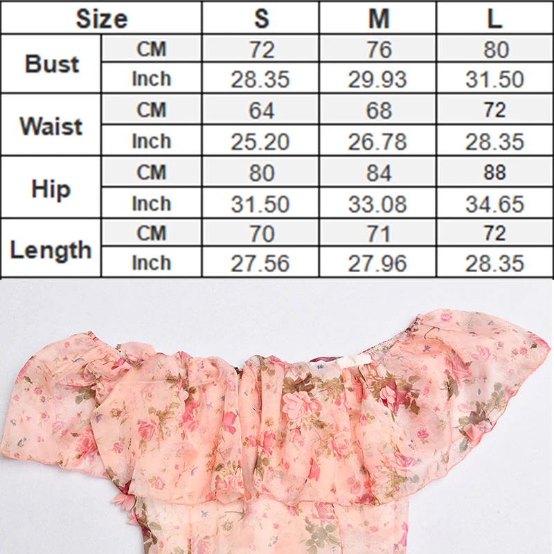 Женское мини платье с оборками открытыми плечами и цветочным принтом|Женские