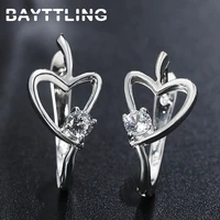 bayttling silver color 26mm aaa zircon heart earrings for women luxury fashion wedding jewelry gifts