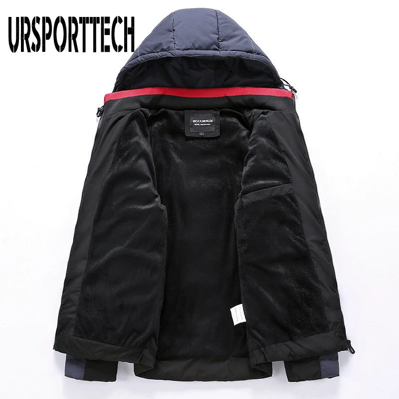 URSPORTTECH Winter Men's Jacket Coats Hooded Parkas New Casual Thick Warm Jackets Coats Men Patchwork Autumn Outwear Windproof