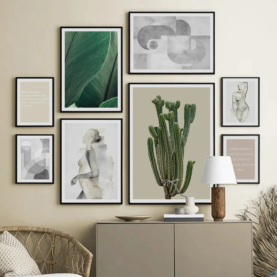 

Cactus Leaf plant Abstract nude Quotes Wall Art Canvas Painting Nordic Posters And Prints Wall Pictures For Living Room Decor