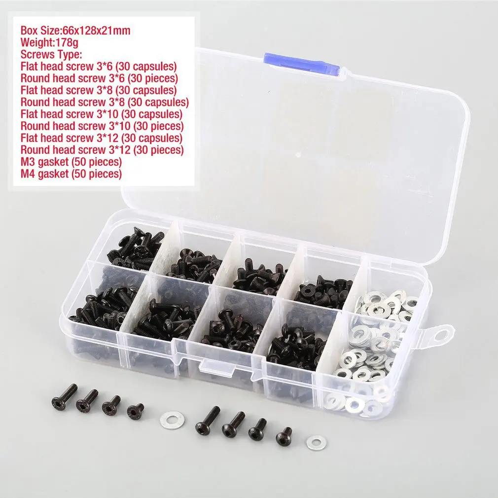 

Flat m3 and Round Head Screws Set Accessories Kit Box Case for 1/10 HSP RC Car Redcat Traxxas RC4WD TAMIYA CC01 S