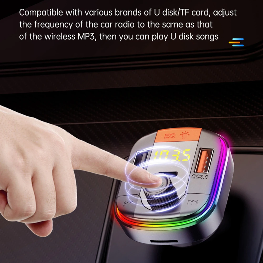 

FM Transmitter Bluetooth 5.0 Adapter Colorful Car Mp3 Player Handsfree Calling 2 USB Port with PD QC 3.0 Fast Charge Car Kit