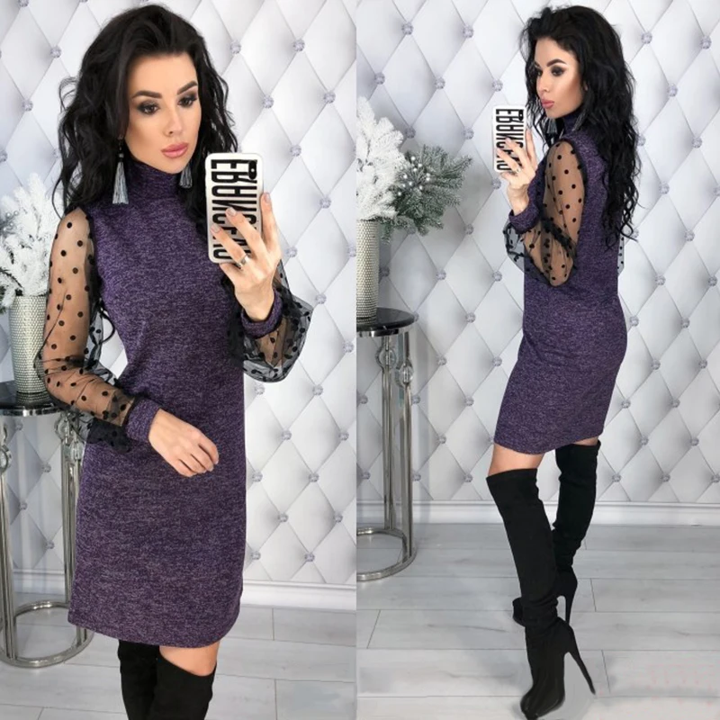 

2021 Spring Women Vintage Lace Patchwork Straight Dress Elegant Long Sleeve Mini Sexy Dresses Casual Women Office Lady Dress